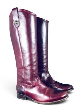 Frye Melissa Button Tall Riding Boots Bordeaux Burgundy Leather Pull On Size 7